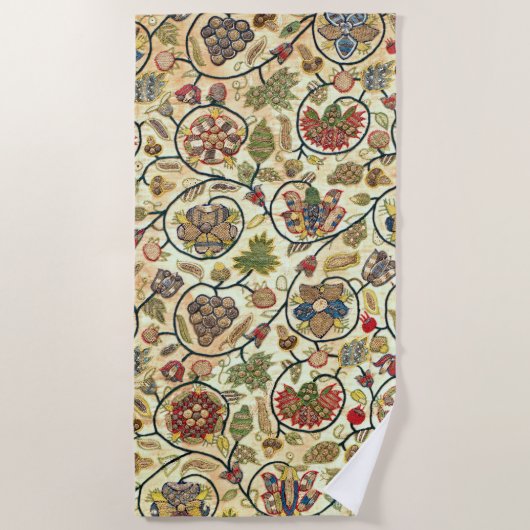 こて貝刺繍果実・花 ビーチタオル (正面)