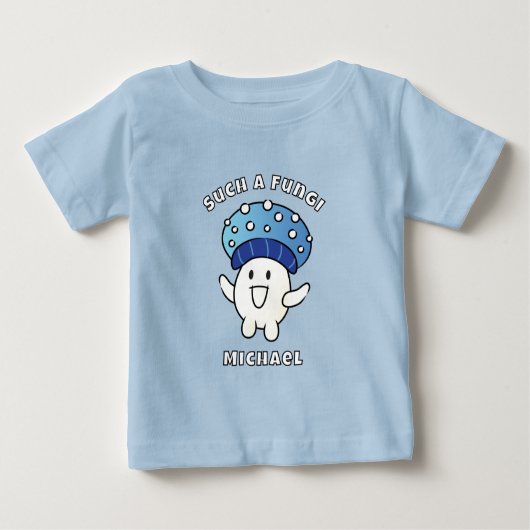 ことわざおもしろいかわいいキノコ漫画真菌ブルー ベビーTシャツ (正面)