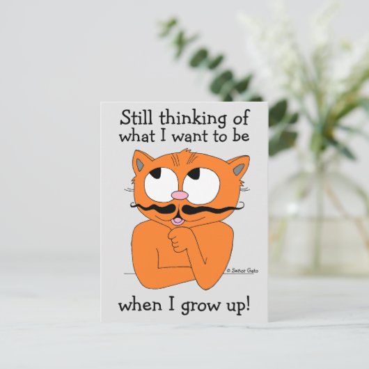 ことわざおもしろいの口ひげ猫 ポストカード (スタンド正面)