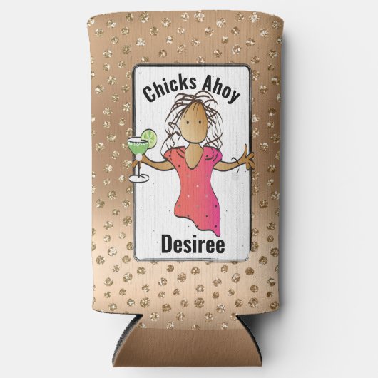 ことわざおもしろいガールズトリップグリッターチクズアホイクルーズ スリム缶クーラー (正面)