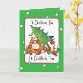 ことわざおもしろいクリスマス猫漫画ユーモアのある カード (黄色い花)