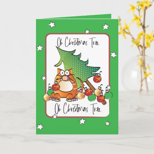 ことわざおもしろいクリスマス猫漫画ユーモアのある カード (黄色い花)