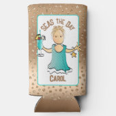 ことわざおもしろいクルージングは彼女の海のための日の泡 スリム缶クーラー (裏面)