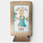 ことわざおもしろいクルージングは彼女の海のための日の泡 スリム缶クーラー (正面)