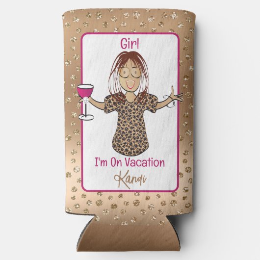 ことわざおもしろいマンガースアッシー族の女の子週末 スリム缶クーラー (裏面)