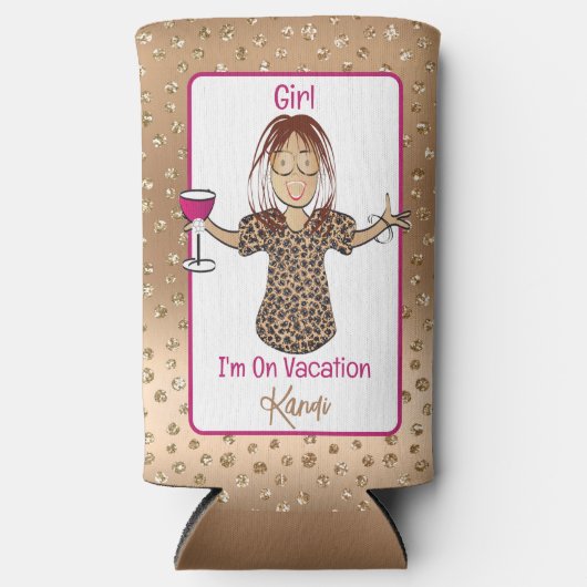 ことわざおもしろいマンガースアッシー族の女の子週末 スリム缶クーラー (正面)