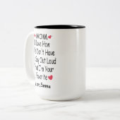 ことわざおもしろい付きママ用名前をカスタムするギフト ツートーンマグカップ (正面左)