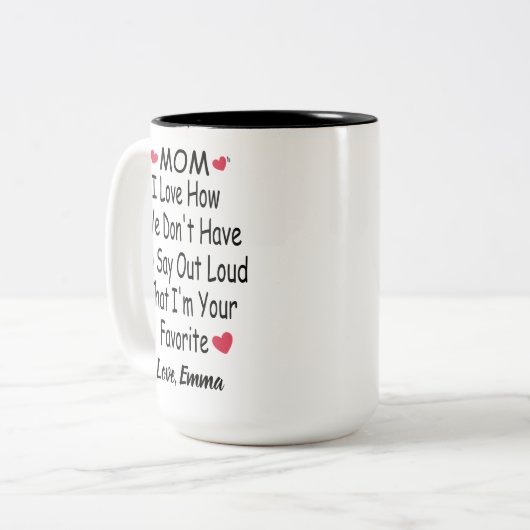 ことわざおもしろい付きママ用名前をカスタムするギフト ツートーンマグカップ (正面左)