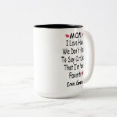 ことわざおもしろい付きママ用名前をカスタムするギフト ツートーンマグカップ (正面右)