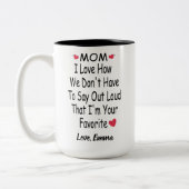 ことわざおもしろい付きママ用名前をカスタムするギフト ツートーンマグカップ (左)