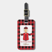 ことわざおもしろい漫画コールドバッファロープレイドレッドブラック ラゲッジタグ (正面縦)