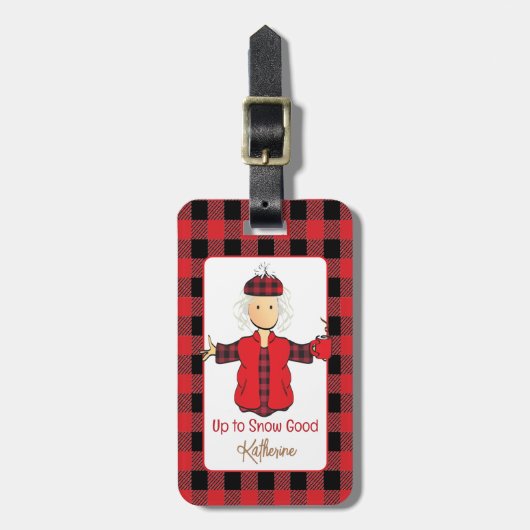 ことわざおもしろい漫画コールドバッファロープレイドレッドブラック ラゲッジタグ (正面縦)