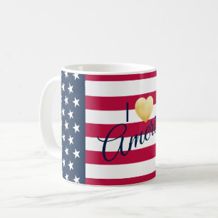 ことわざカスタムIラブアメリカスターズストライプハート コーヒーマグカップ