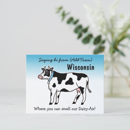 ことわざハイウィスコンシンここで私たちの乳製品の匂いを嗅ぐことができる ポストカード (スタンド正面)