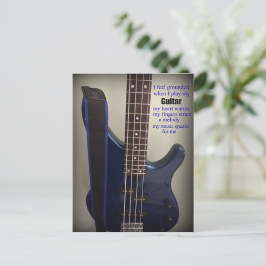 ことわざ付きブルーエレキギター ポストカード (スタンド正面)
