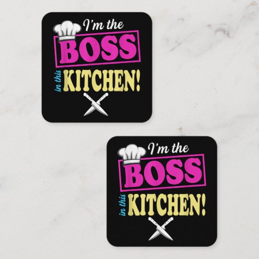 このおもしろいキッチンTシャツの料理のボス スクエア名刺 (正面/裏面)
