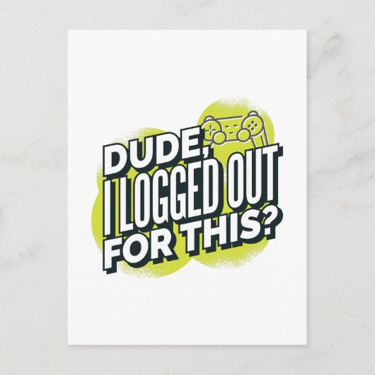このおもしろいゲーマージョイスティックのためにログアウトした男 ポストカード (正面)