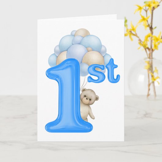 このかわいい1歳の誕生日カードで特別な節目をお祝いしよう。カードには愛らしいテディベアと楽しい風船が カード (黄色い花)