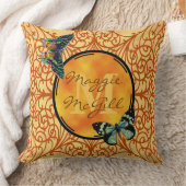 このかわいらしい黄色、線条細工及び蝶をカスタマイズ クッション (ブランケット)