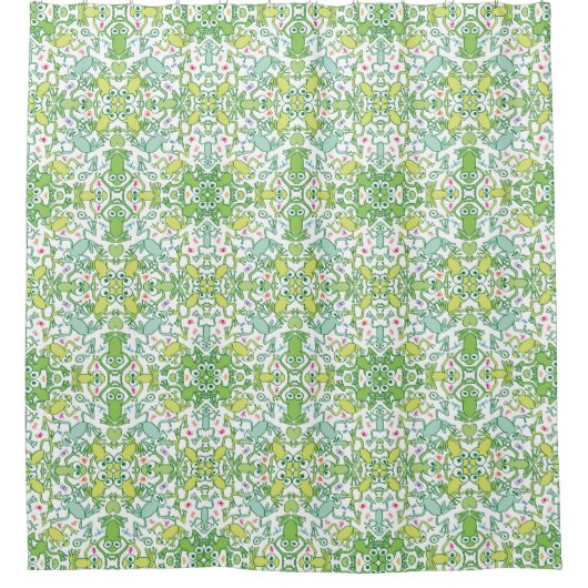 このぬるま模様のデザインの隅々でカエル シャワーカーテン (正面)