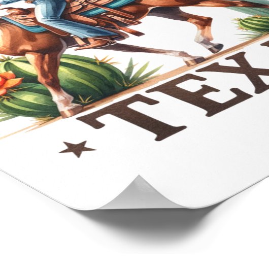 このアインテキサス州女性のカーボーイホース ポスター (角)