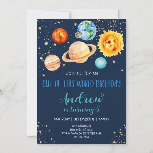 このウィンドウの編集可能宇宙誕生日招待状 招待状 (正面)