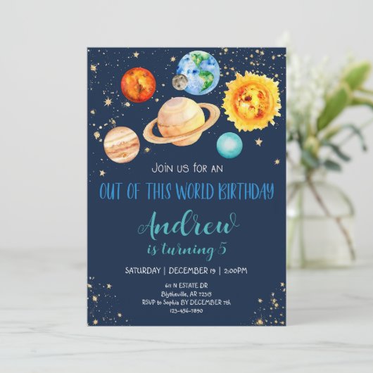 このウィンドウの編集可能宇宙誕生日招待状 招待状 (スタンド正面)