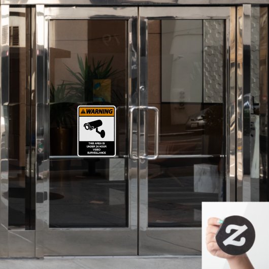 このエリアは24時間監視中 ショップ ウィンドウサイン (オフィスドア)