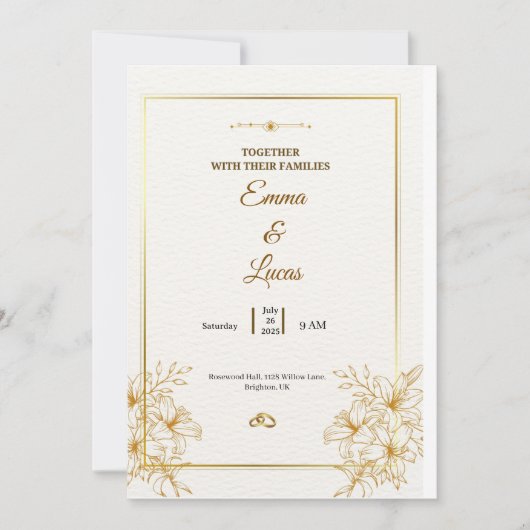 このエレガントなウェディングで愛を祝いましょう 招待状 (正面)