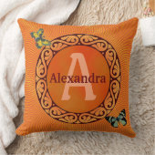 このオレンジおよび蝶をカスタマイズ クッション (ブランケット)
