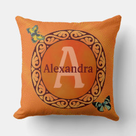 このオレンジおよび蝶をカスタマイズ クッション