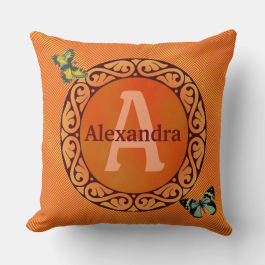 このオレンジおよび蝶をカスタマイズ クッション (正面)