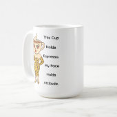 このカップにはエスプレッソが入る。私の顔には態度が宿る。 コーヒーマグカップ (正面左)
