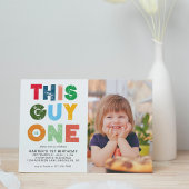 このカラフル男は男の子の一人写真1歳の誕生日 招待状