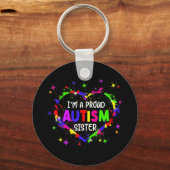 このカラフル自閉症ハートはパズル キーホルダー (正面)