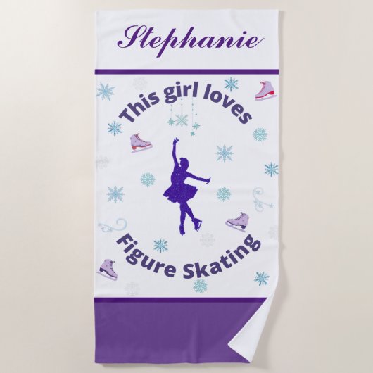 このガールラブズ姿スケートで滑る ビーチタオル (正面)
