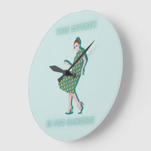このキッチンは踊りグリーンウーマンポスター用 ラージ壁時計 (傾斜)