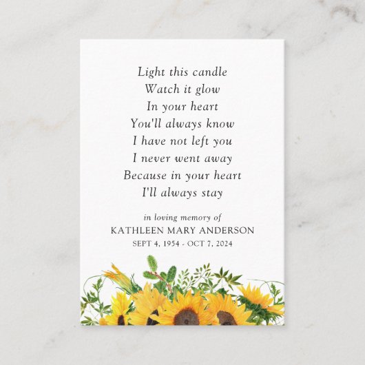 このキャンドルの記念品を点灯 プレイスカード (正面)