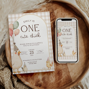 このキュートなチックの誕生日 このチックは1歳 招待状