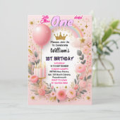 このキュートなプリンセス リトル ミス ワンダフル 1歳の誕生日 招待状 (スタンド正面)