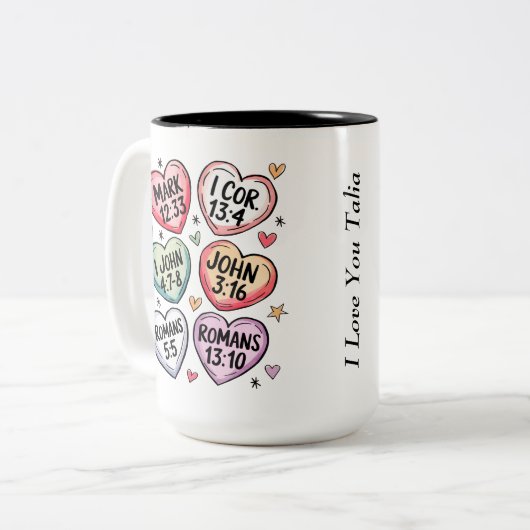 このキリスト教のハートヴァレンティネス聖句 ツートーンマグカップ (正面左)