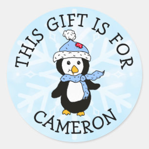 このギフトは名札のかわいいペンギンのクリスマスのためです ラウンドシール