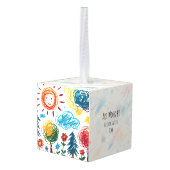 このクリスマスに子どものアートワークを追加 キューブオーナメント (裏面アングル)