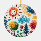 このクリスマスに子どものアートワークを追加 セラミックオーナメント (正面)