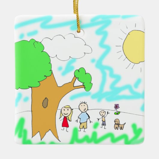 このクリスマスに子どものアートワークを追加 セラミックオーナメント (正面)