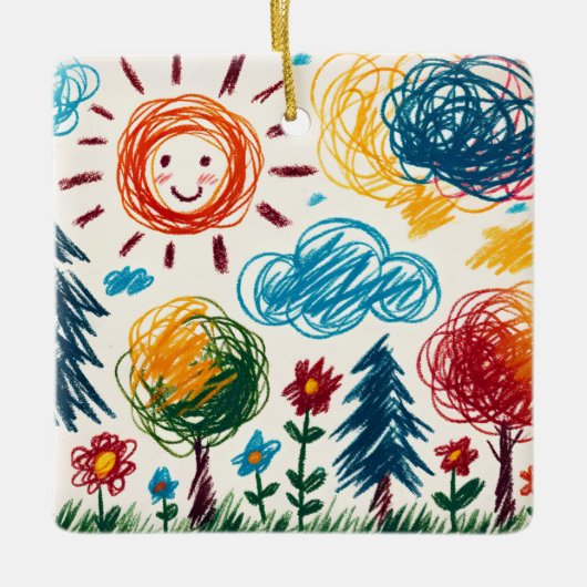 このクリスマスに子どものアートワークを追加 セラミックオーナメント (正面)