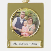 このクリスマスに家族ポートレートを追加 ゴールドプレートバナーオーナメント (正面)