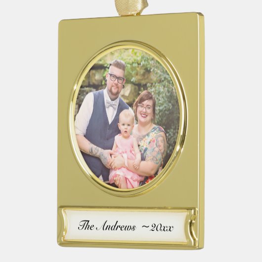 このクリスマスに家族ポートレートを追加 ゴールドプレートバナーオーナメント (左)