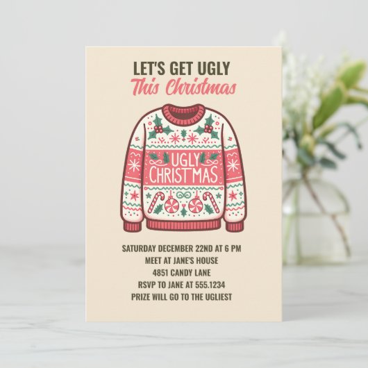 このクリスマスのタッキーなセーターパーティーを醜くしよう 招待状 (スタンド正面)