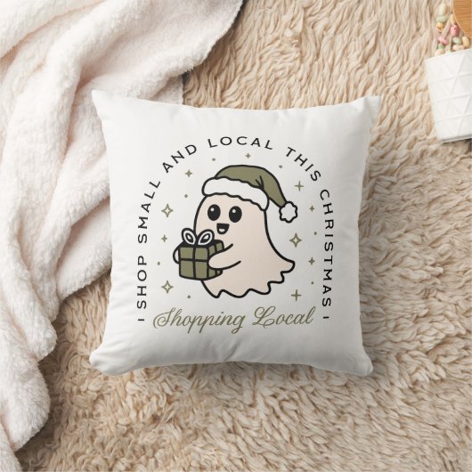 このクリスマスグリーンの小さな地域で買い物 クッション (ブランケット)